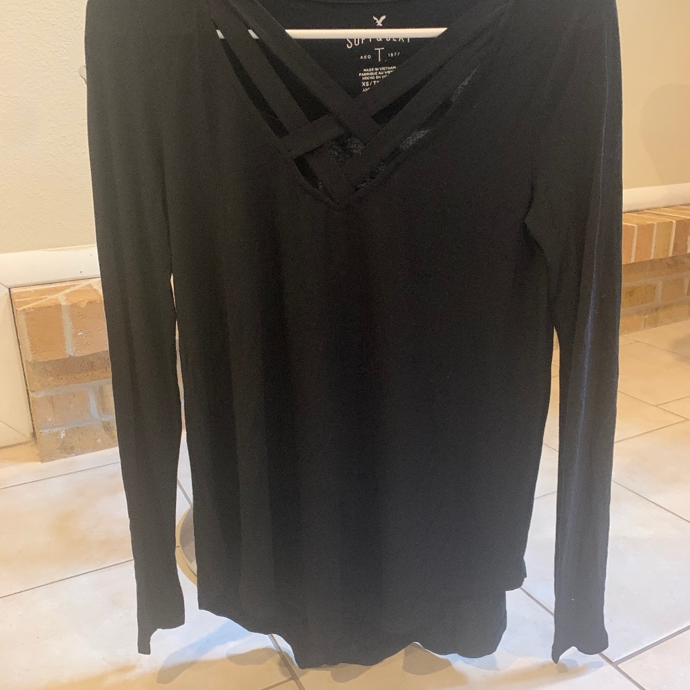 AE Soft and Sexy Cross Neck Black Longsleeve